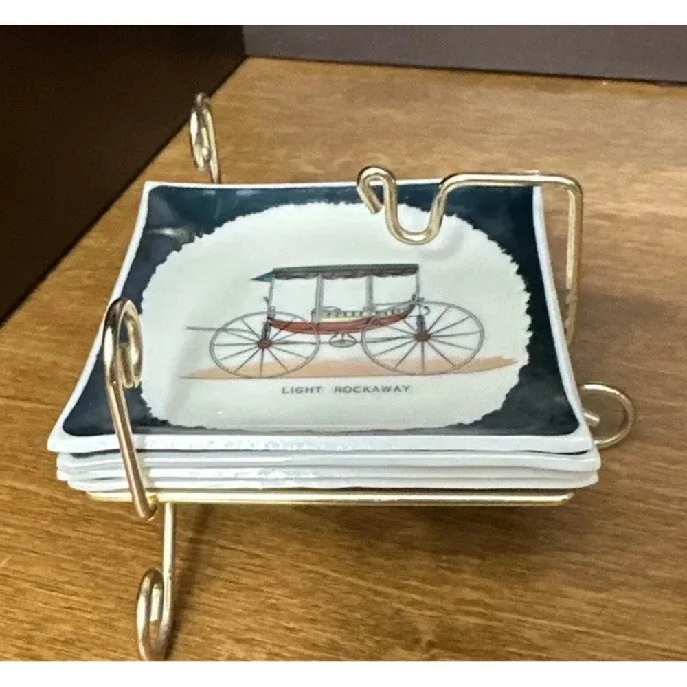 Set of 4 Porcelain Old Antique Car Coasters 3.5